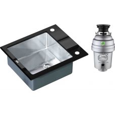Комплект  Мойка для кухни Zorg Inox Glass GL-6051-BLACK черное стекло + Измельчитель отходов Zorg Inox D ZR-38 D